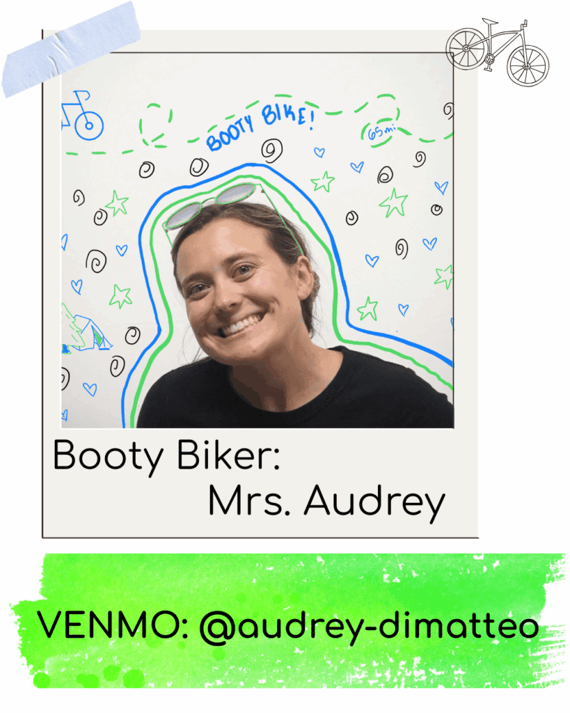 Smiling woman, 'Booty Biker' text, Venmo handle visible.