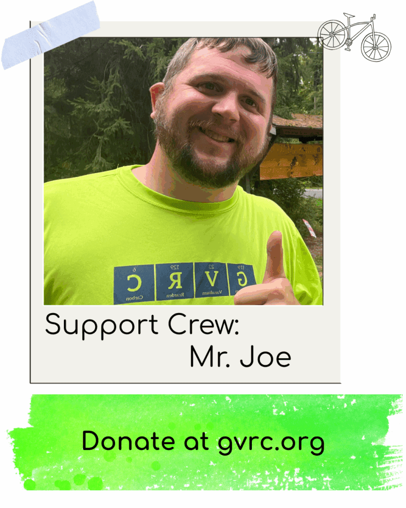 Smiling support crew member encouraging donations.