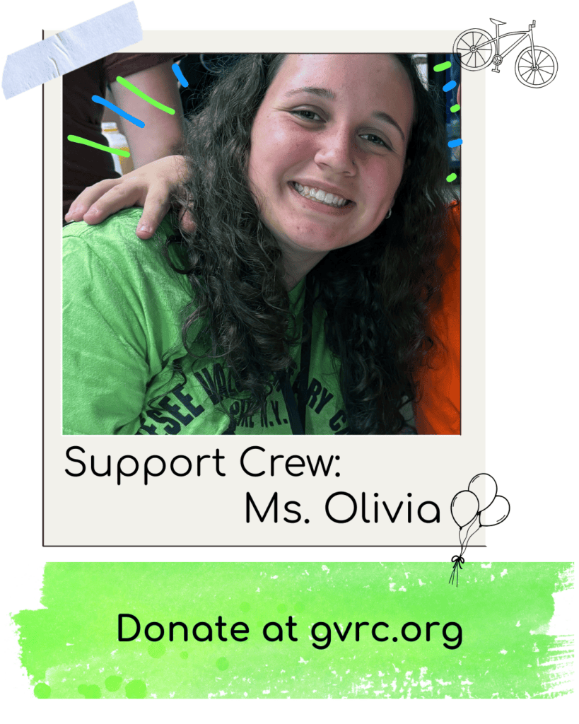 Smiling support crew member Ms. Olivia promotional graphic